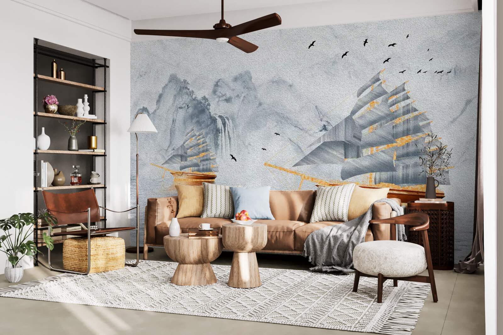 Fotobehang een pittoresk schip vaart de haven uit