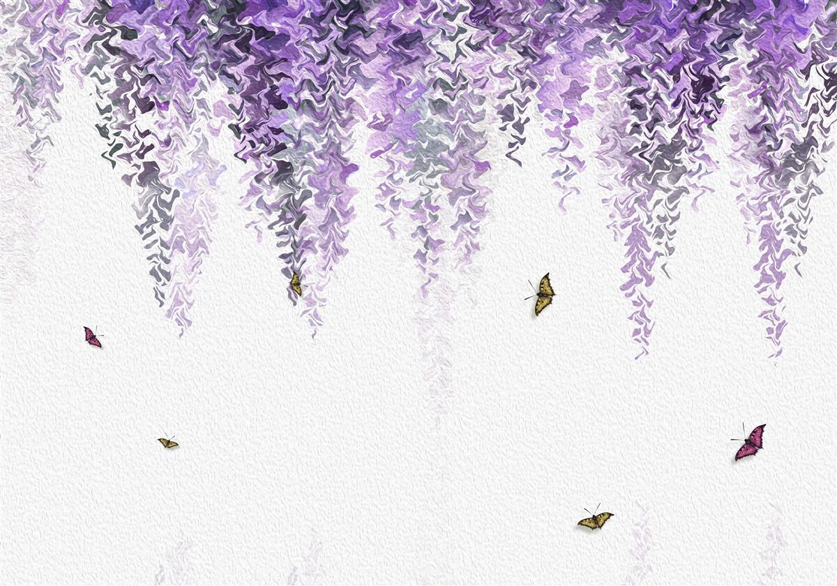 Fotobehang reflectie van seringbloesems in water