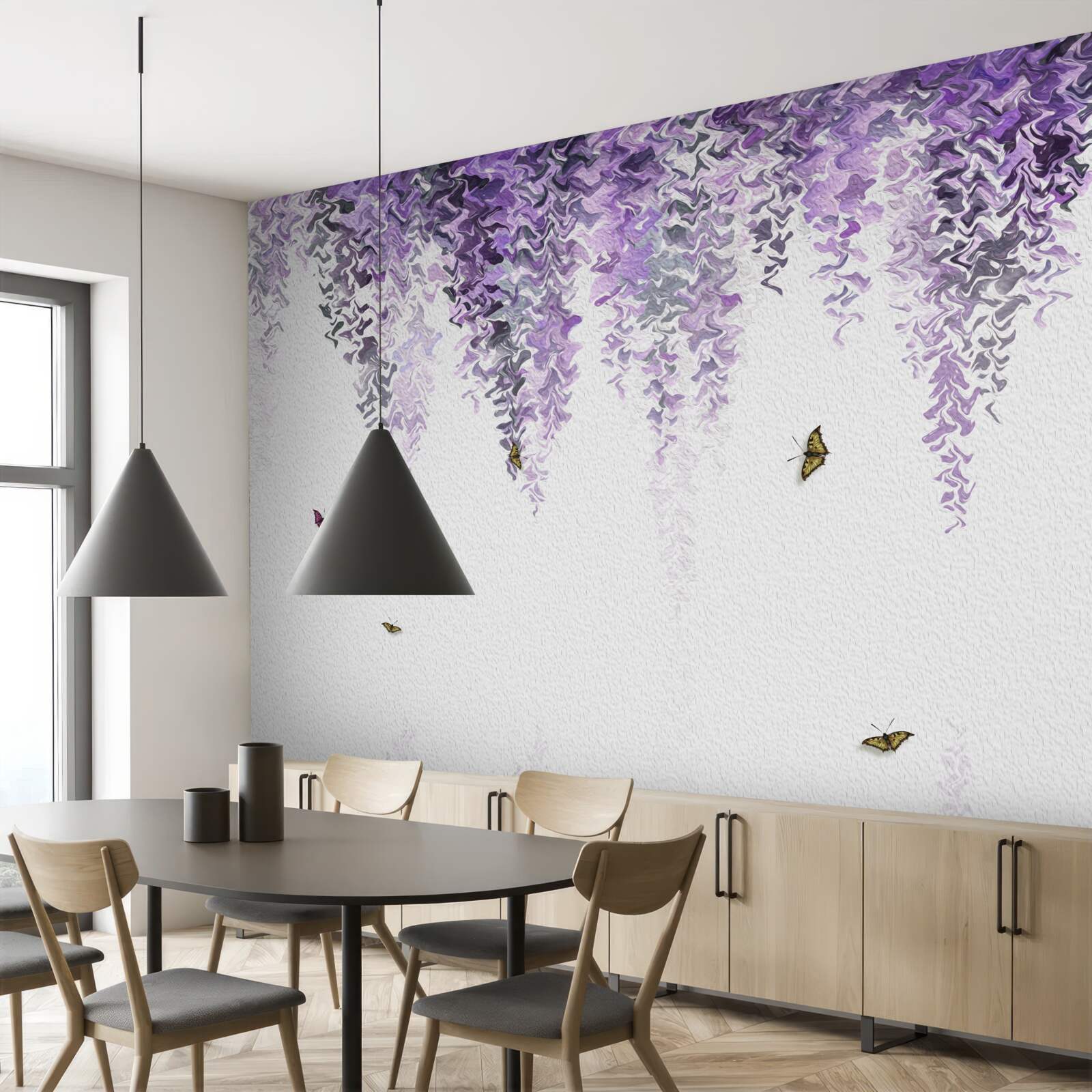 Fotobehang reflectie van seringbloesems in water