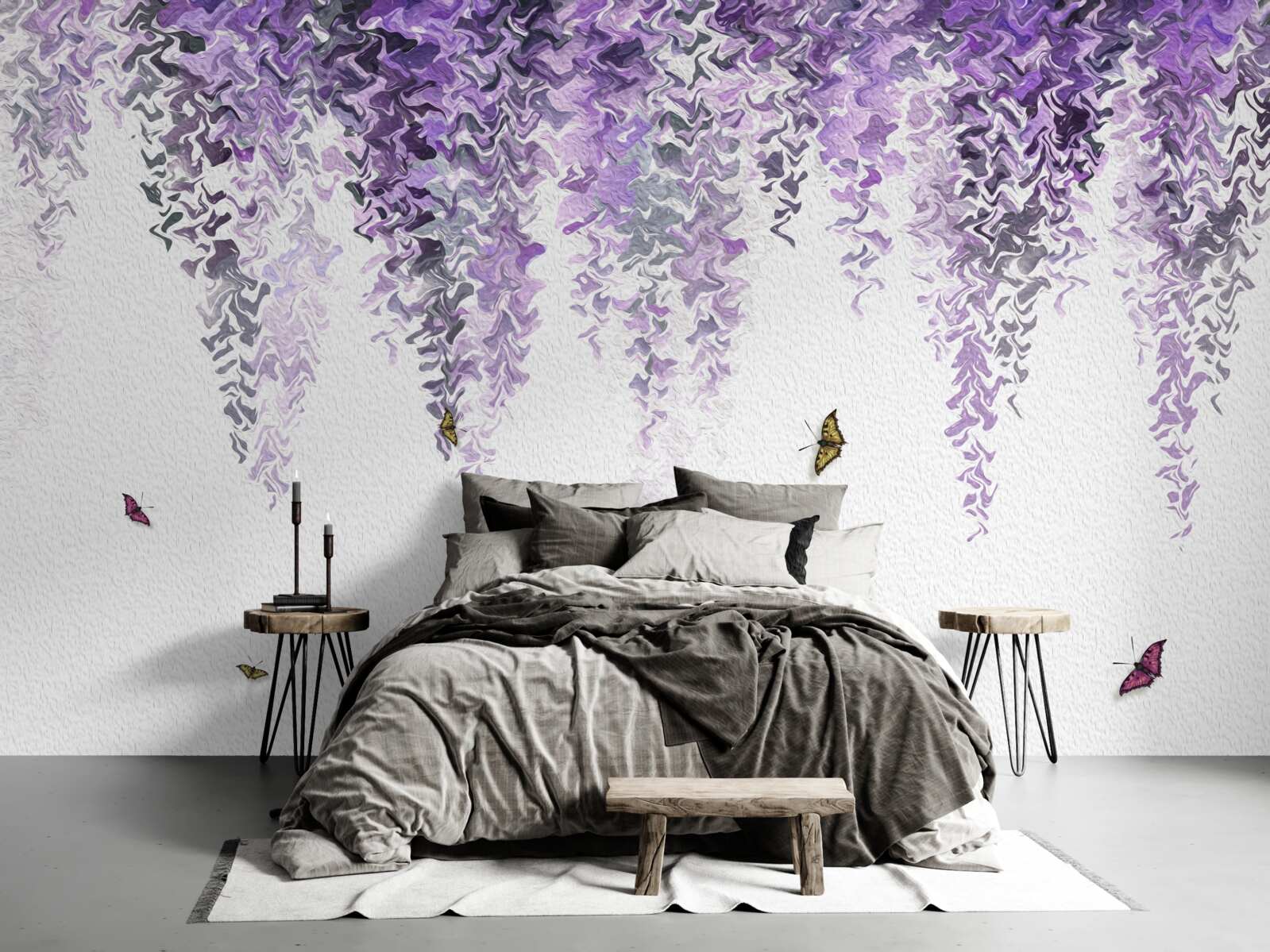 Fotobehang reflectie van seringbloesems in water