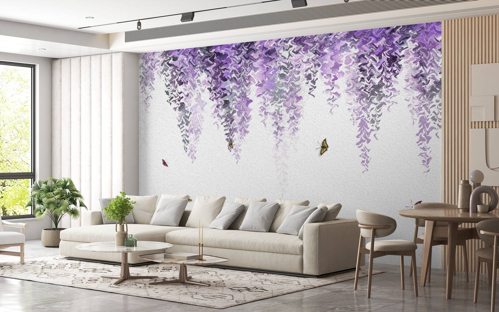 Fotobehang reflectie van seringbloesems in water