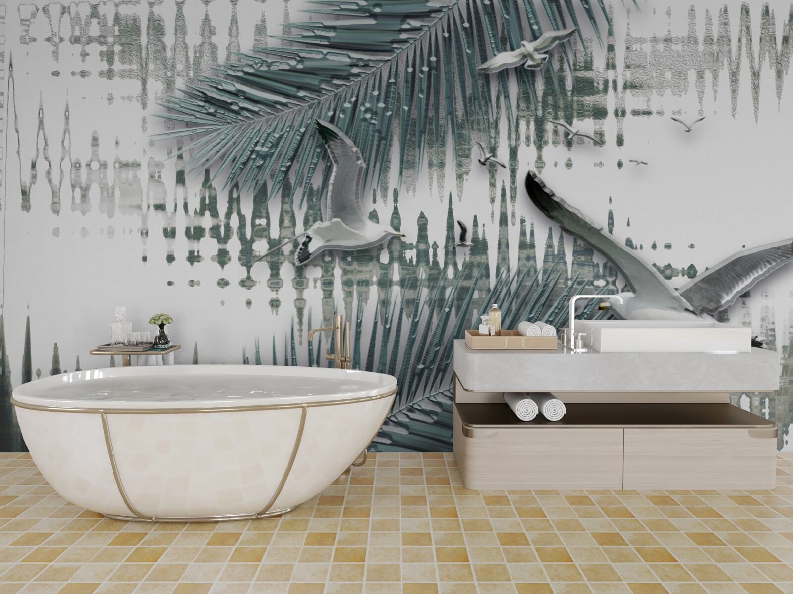 Fotobehang meeuwen en veren