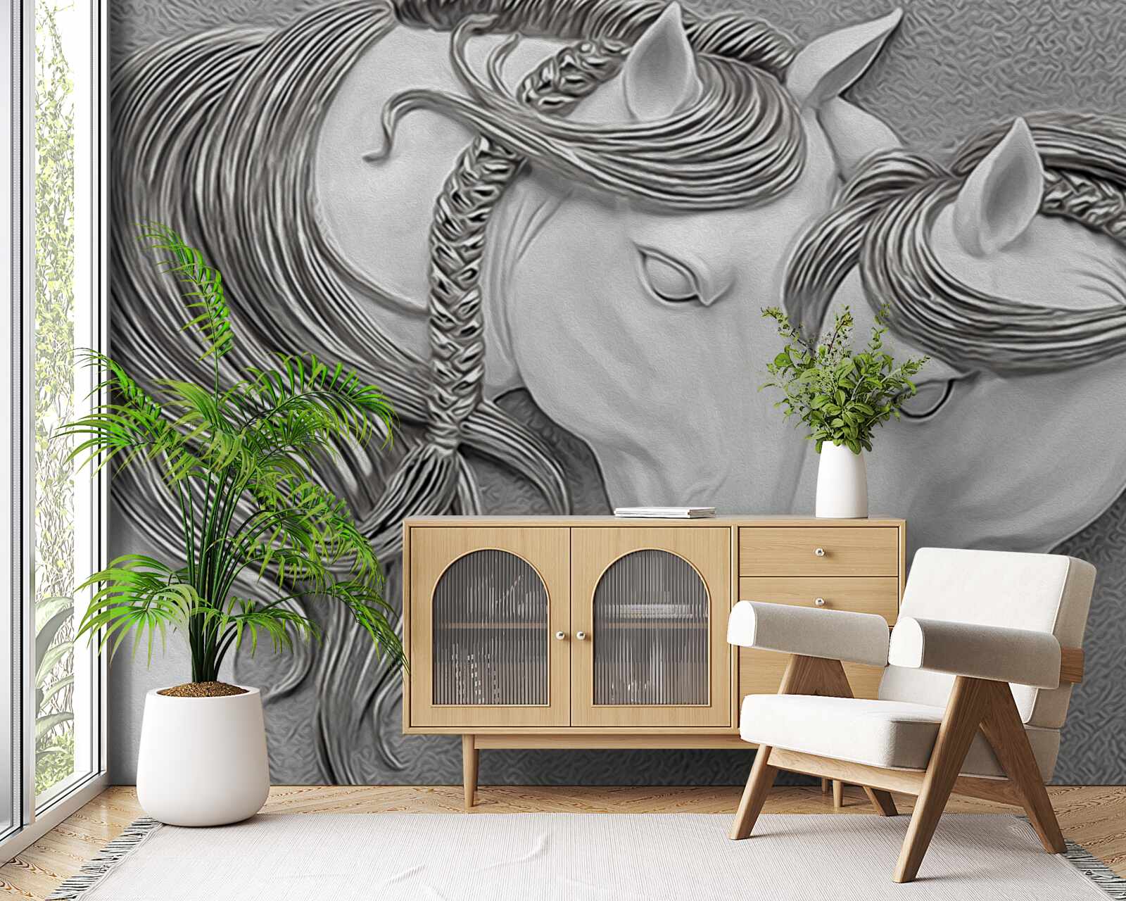 Fotobehang reliëf met verliefde paarden