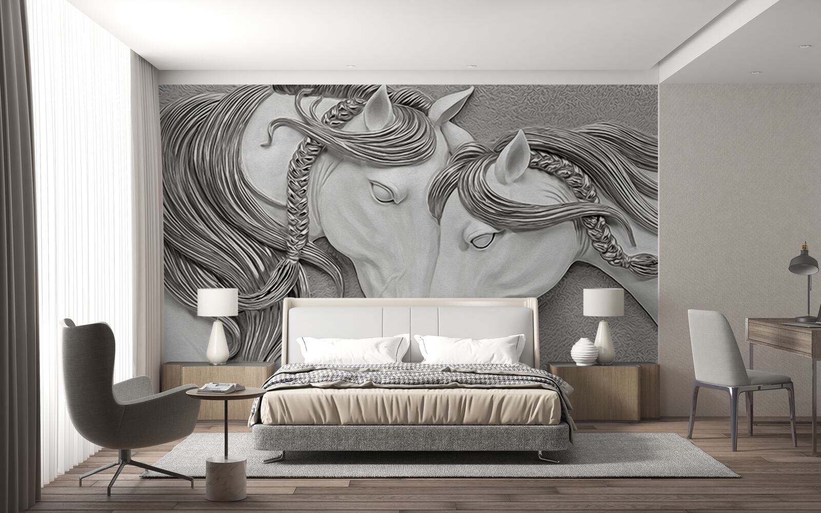 Fotobehang reliëf met verliefde paarden