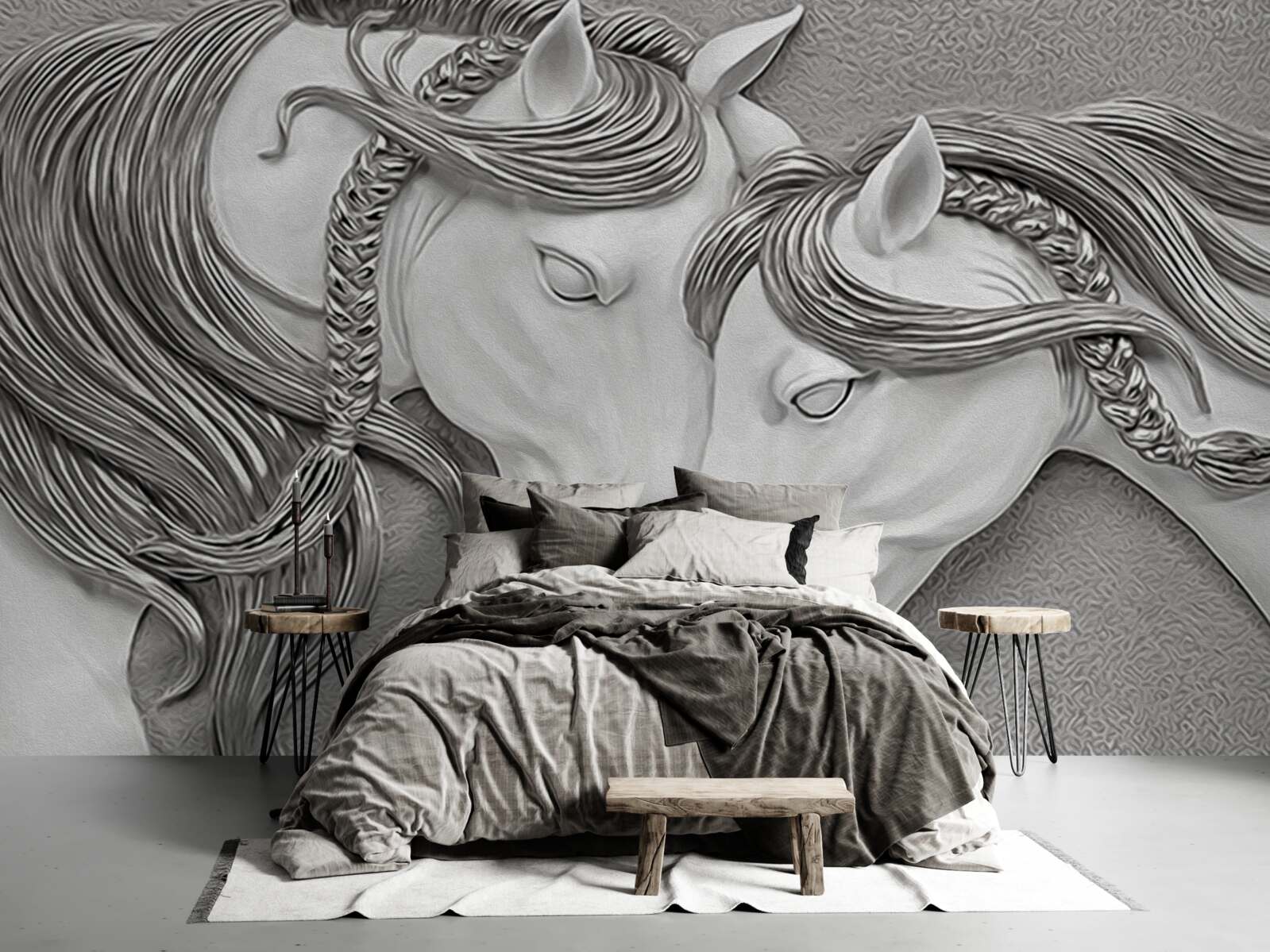 Fotobehang reliëf met verliefde paarden