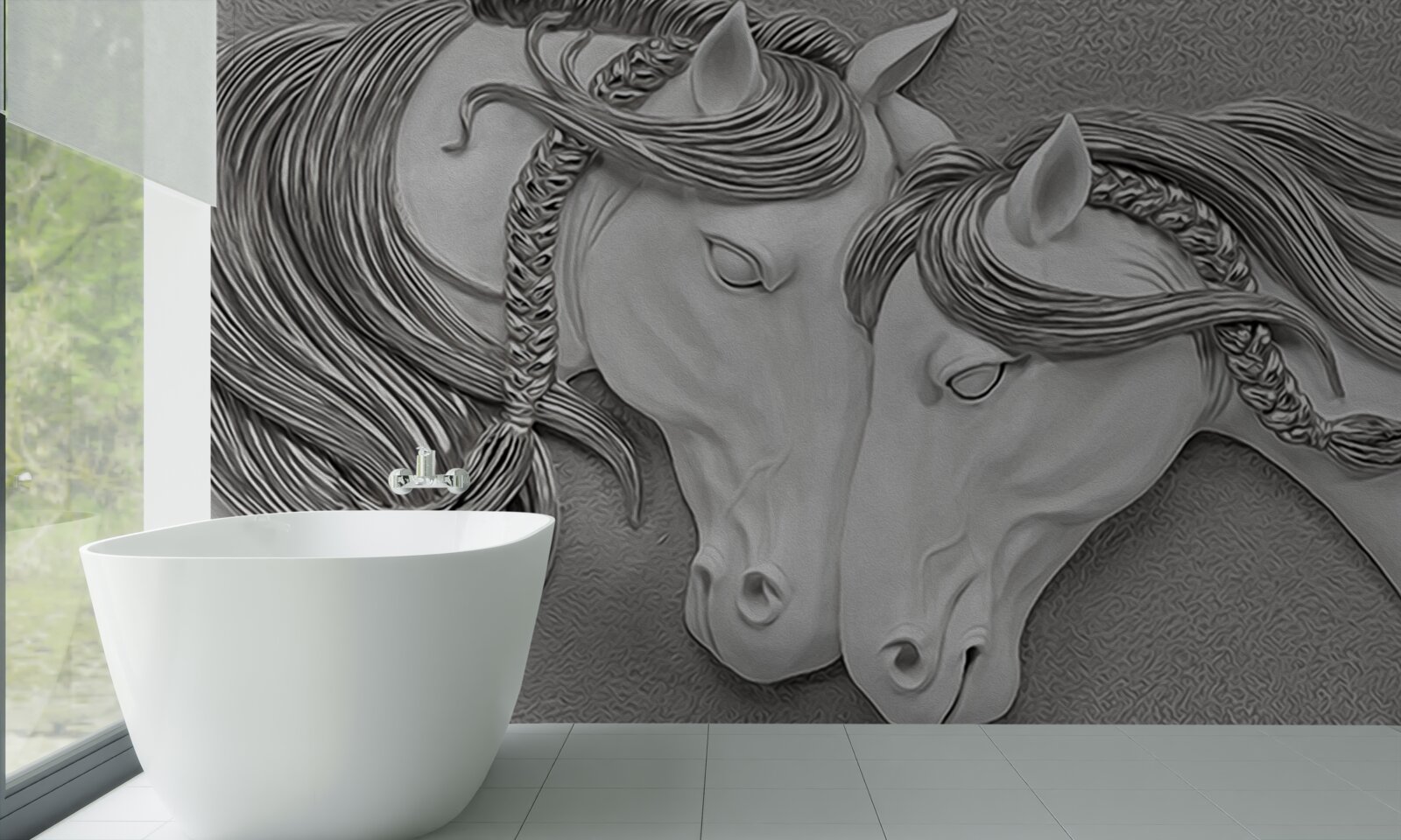 Fotobehang reliëf met verliefde paarden