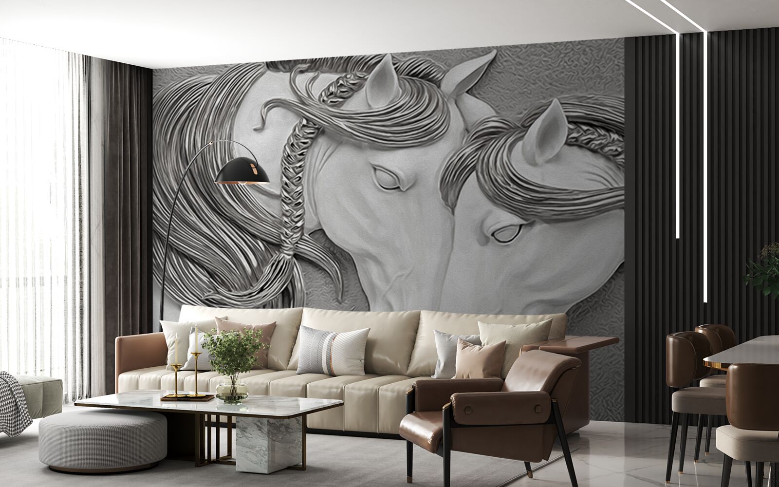 Fotobehang reliëf met verliefde paarden