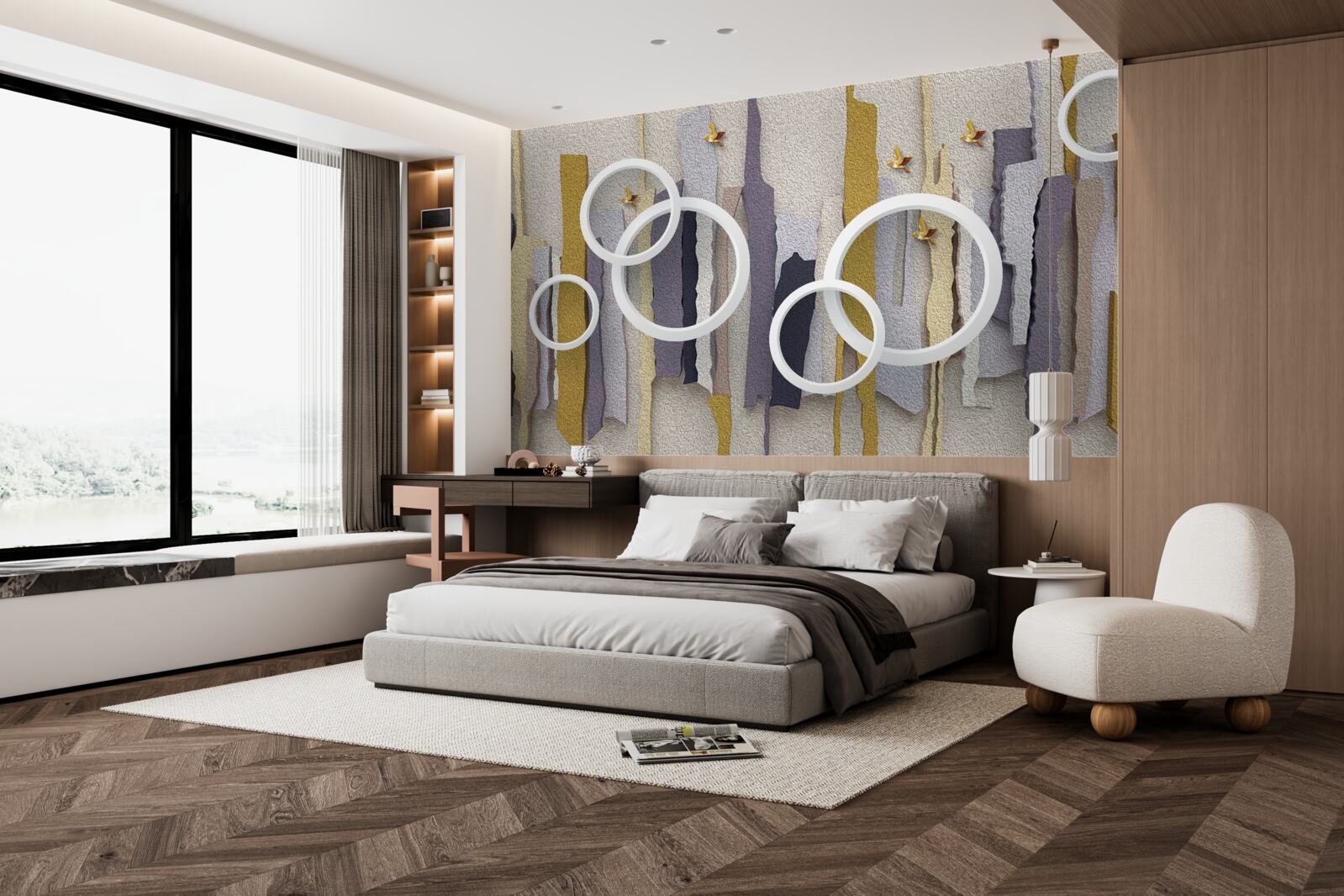 Fotobehang abstracte achtergrond met witte cirkels