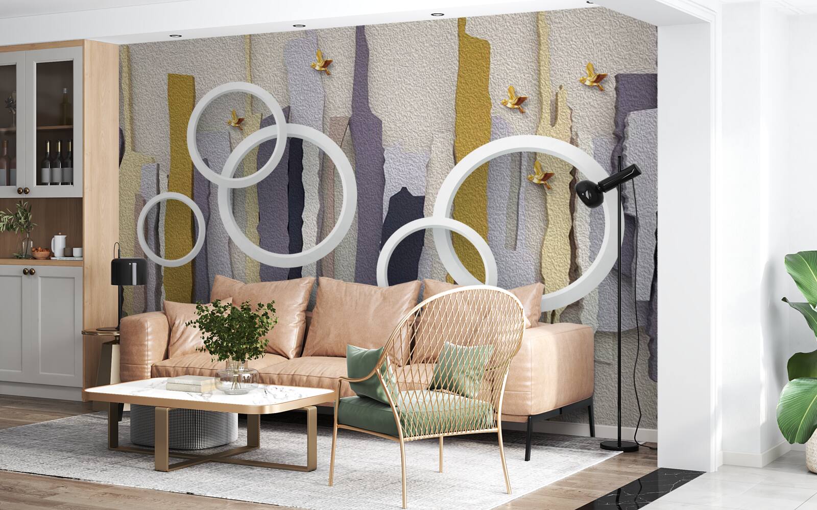 Fotobehang abstracte achtergrond met witte cirkels