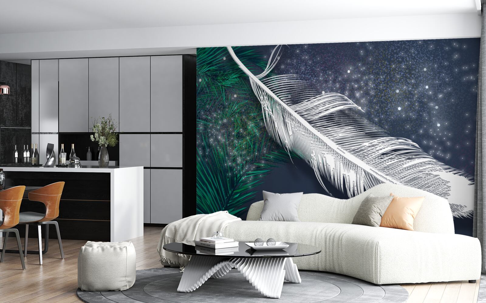 Fotobehang volumetrisch sneeuwwit verenkleed