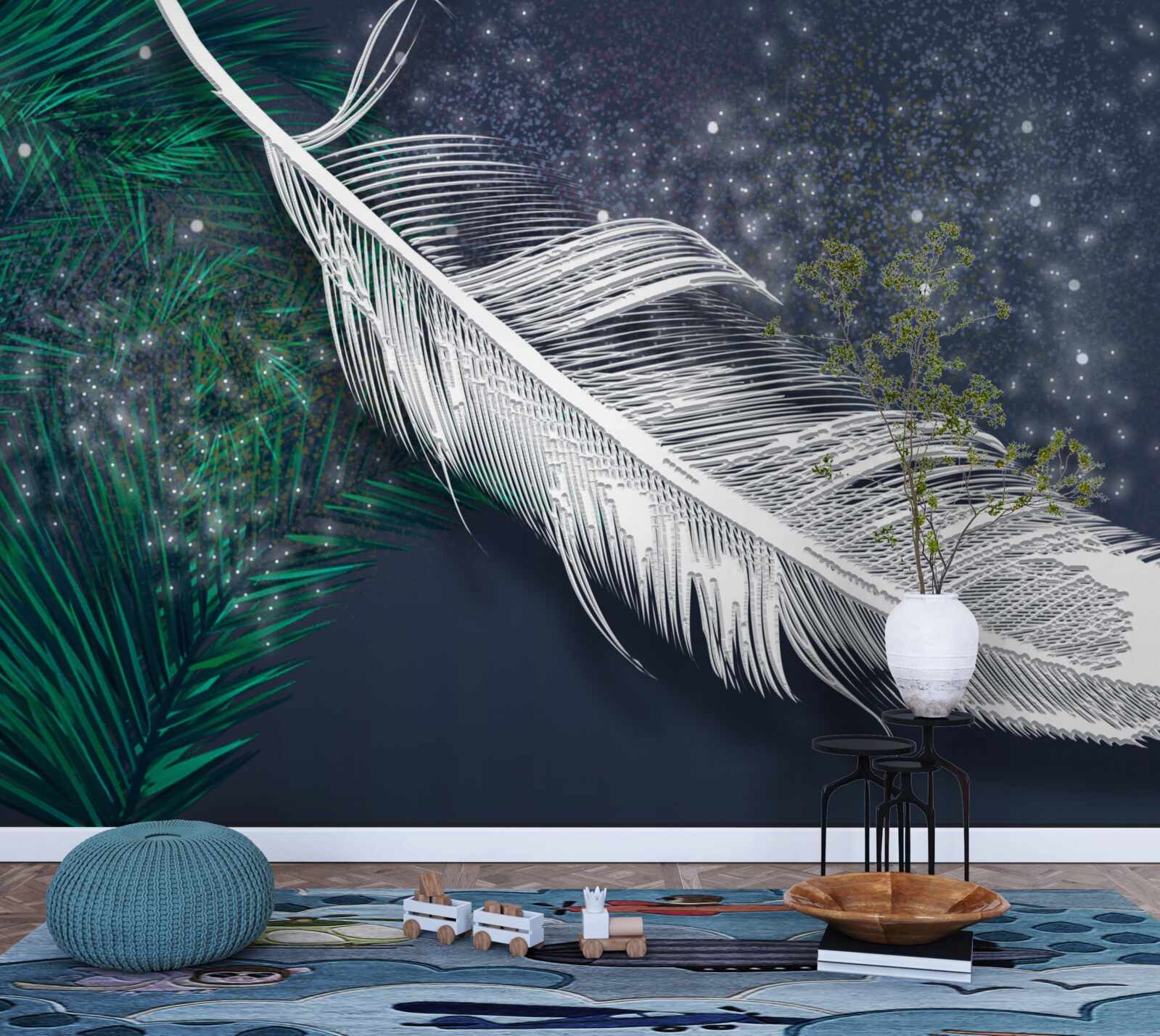 Fotobehang volumetrisch sneeuwwit verenkleed