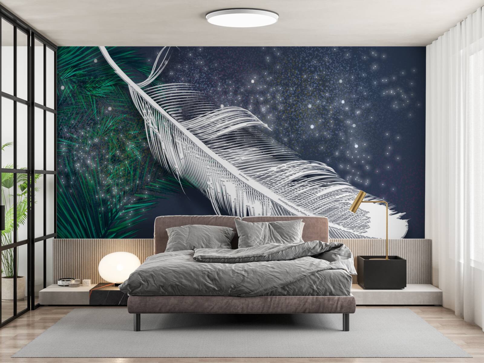 Fotobehang volumetrisch sneeuwwit verenkleed