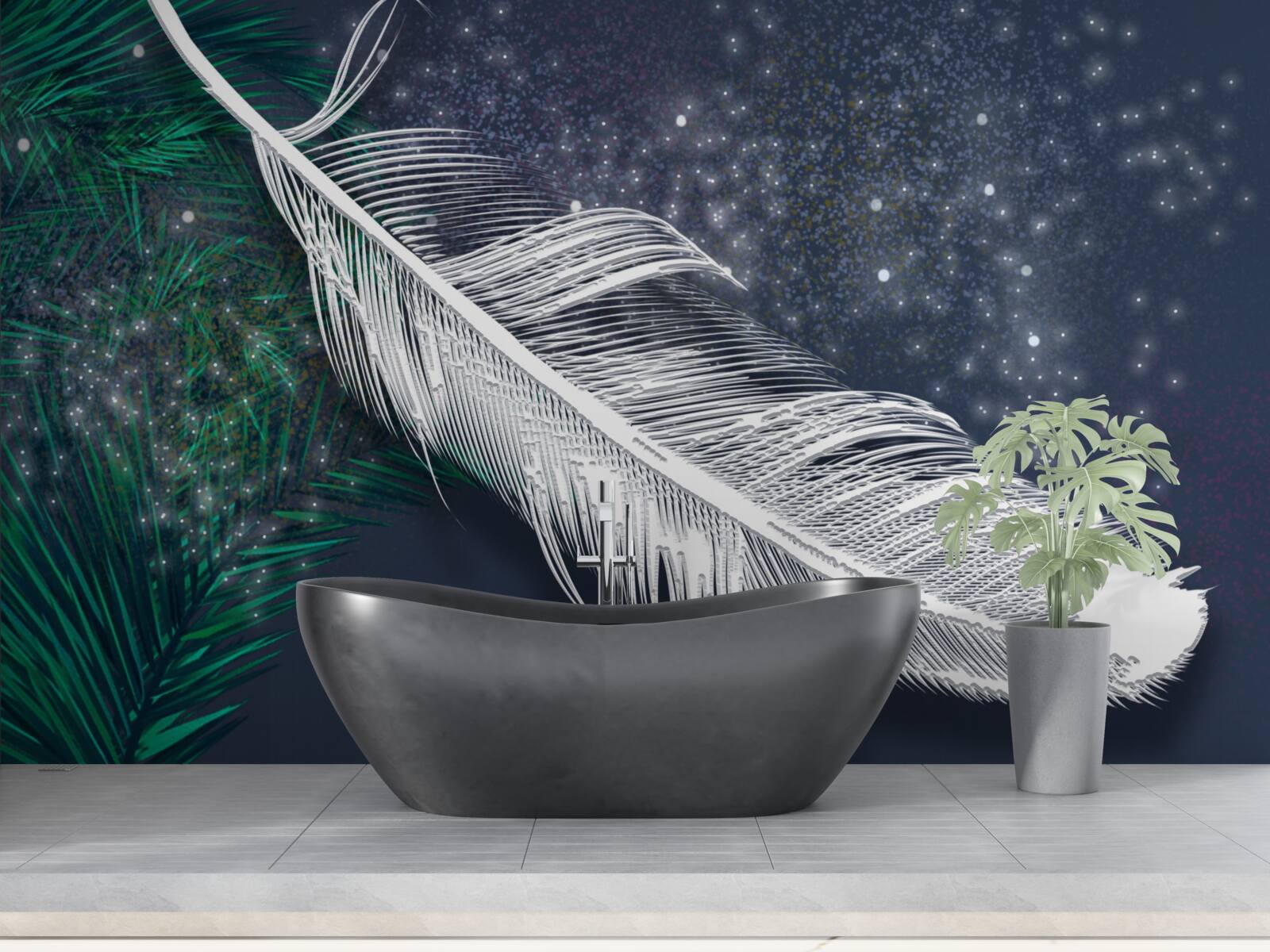 Fotobehang volumetrisch sneeuwwit verenkleed