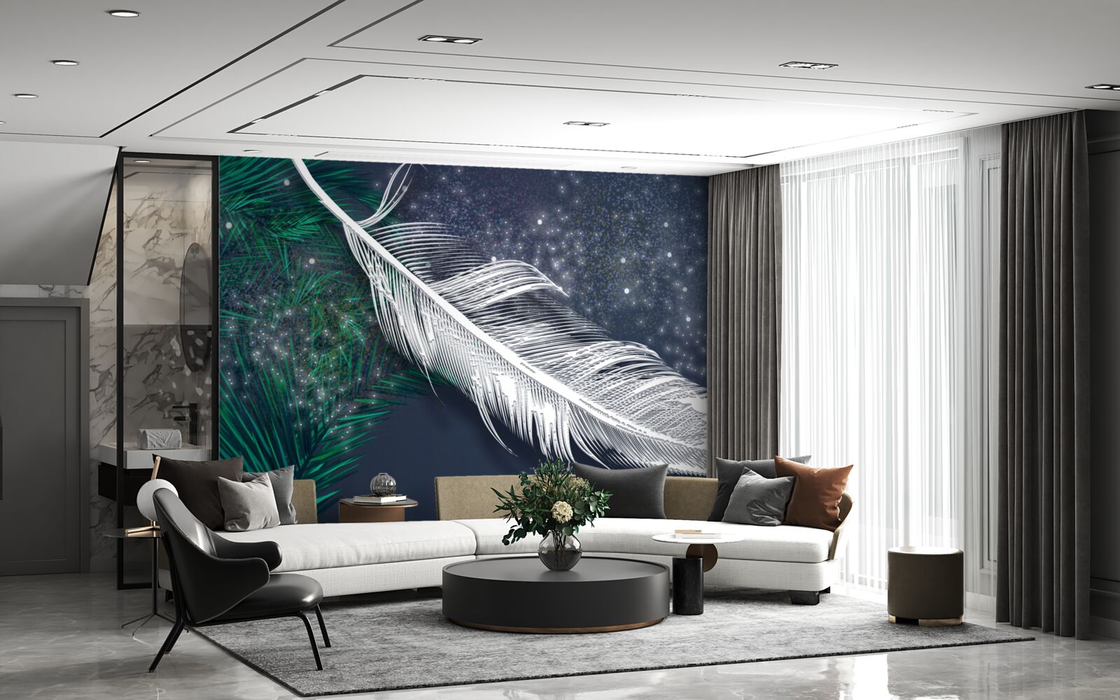 Fotobehang volumetrisch sneeuwwit verenkleed