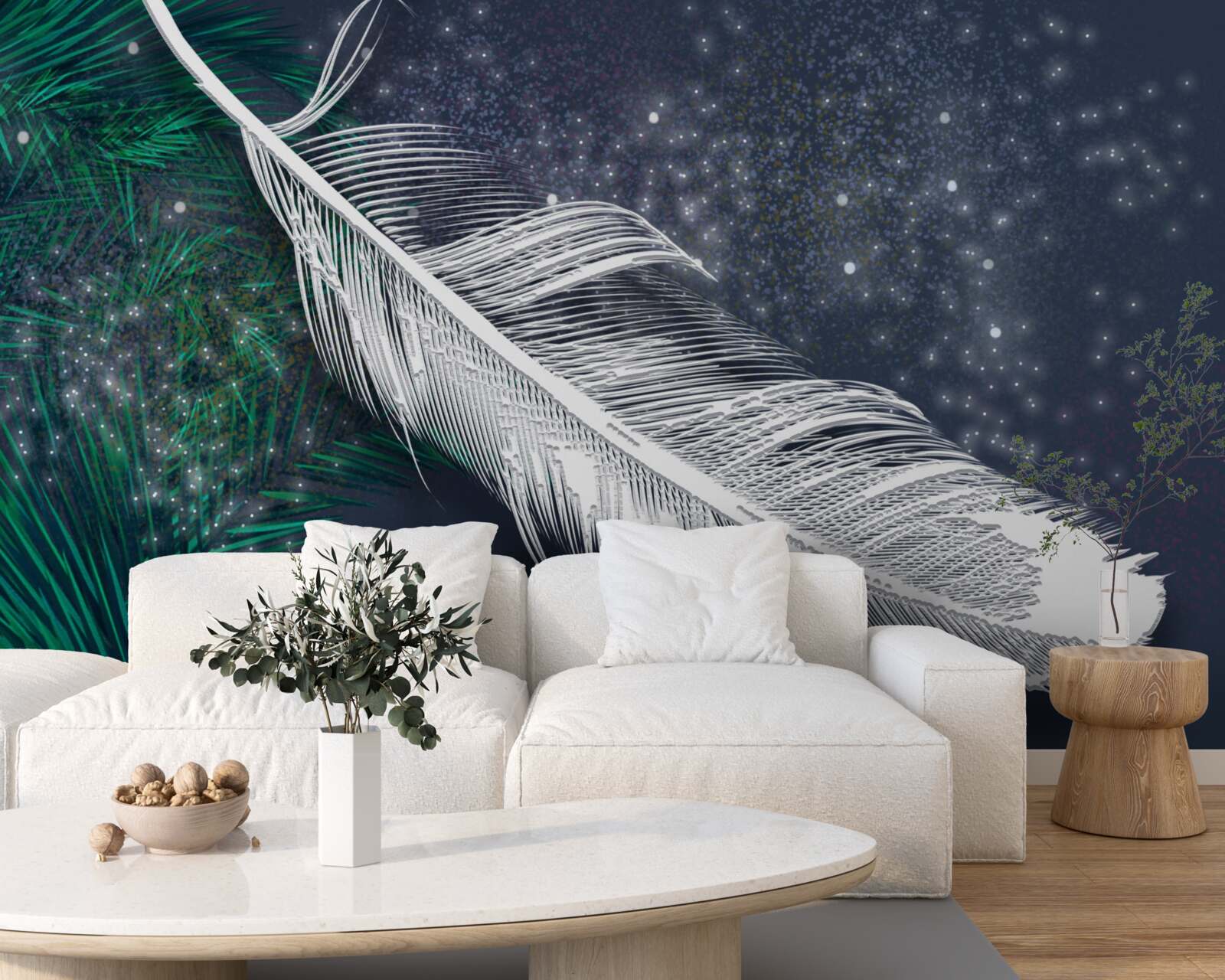 Fotobehang volumetrisch sneeuwwit verenkleed