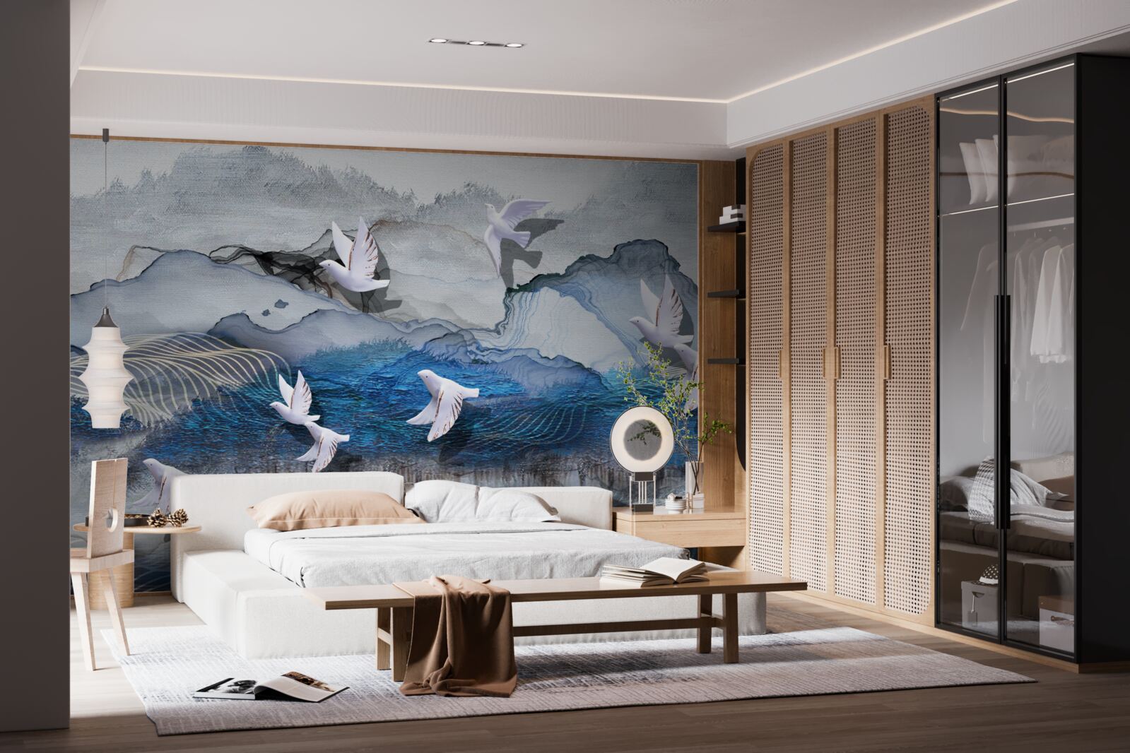 Fotobehang Zwanen vliegen boven de storm