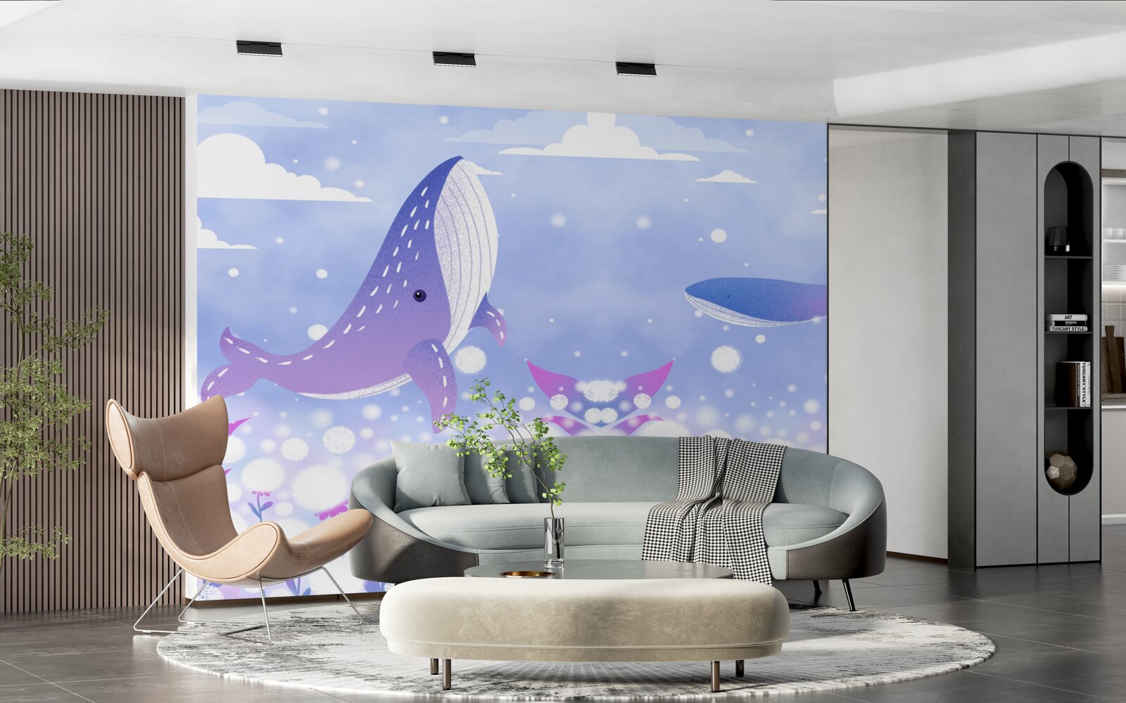 Fotobehang een verzameling walvissen op de oceaanbodem