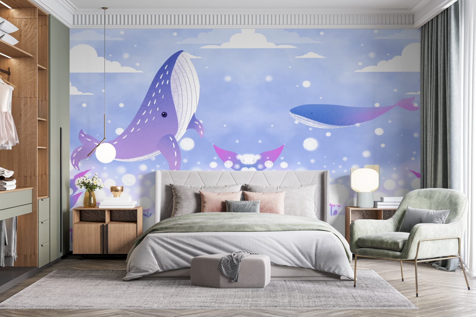 Fotobehang een verzameling walvissen op de oceaanbodem