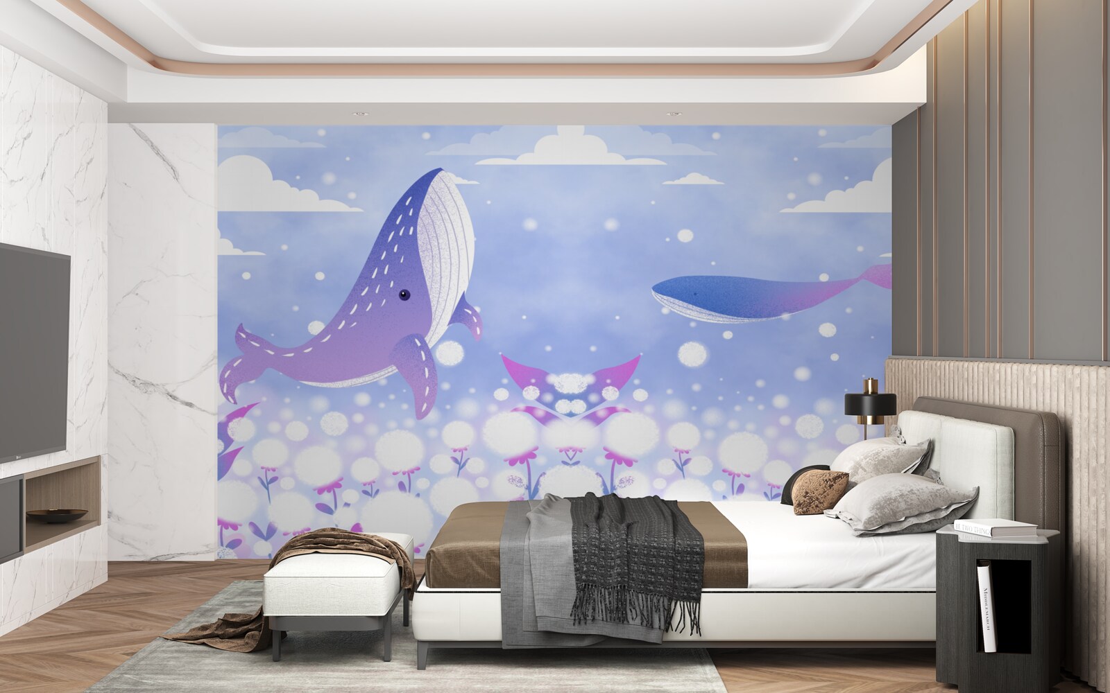 Fotobehang een verzameling walvissen op de oceaanbodem