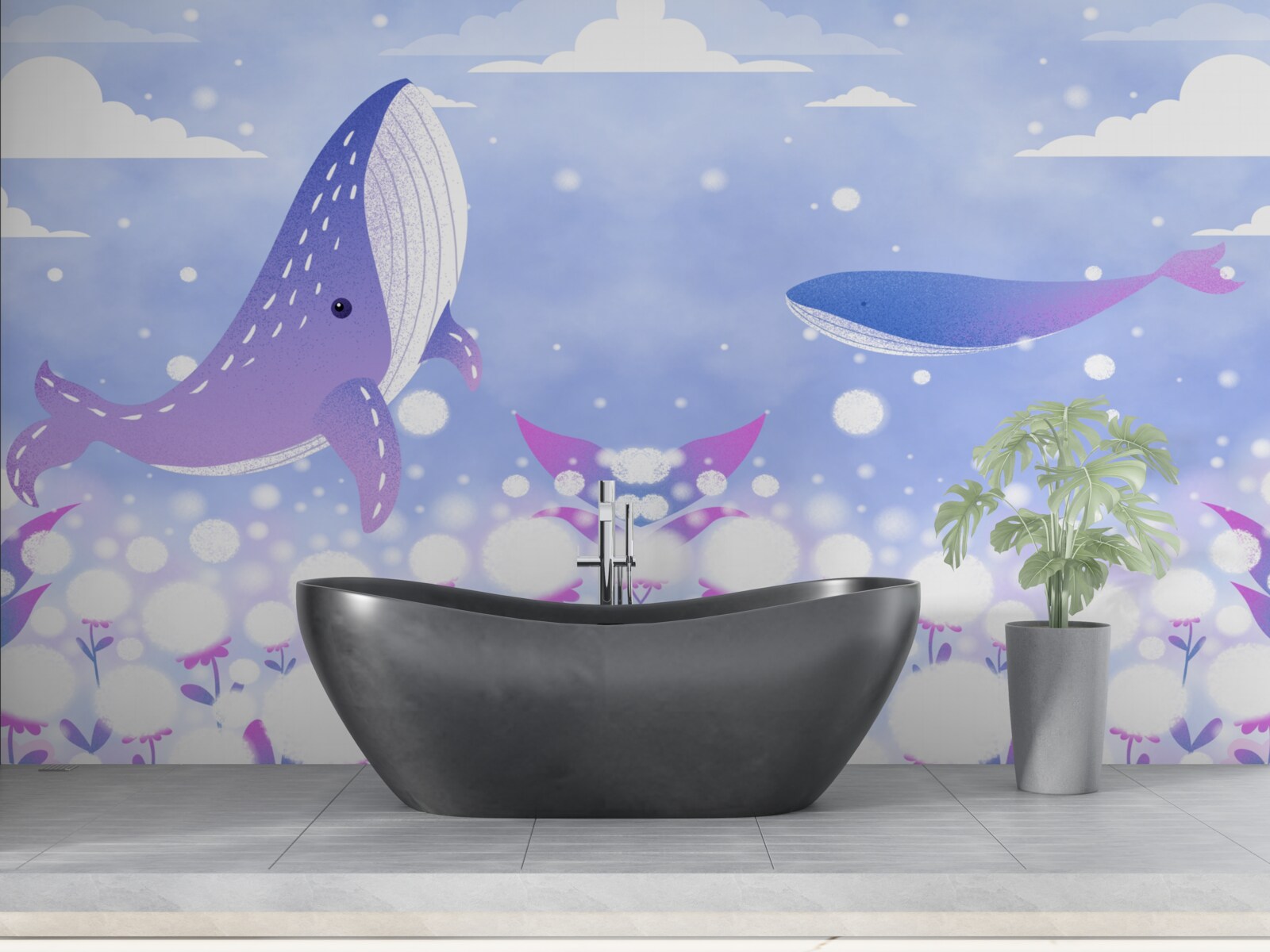 Fotobehang een verzameling walvissen op de oceaanbodem