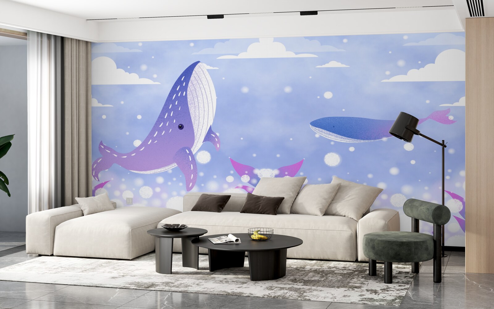 Fotobehang een verzameling walvissen op de oceaanbodem