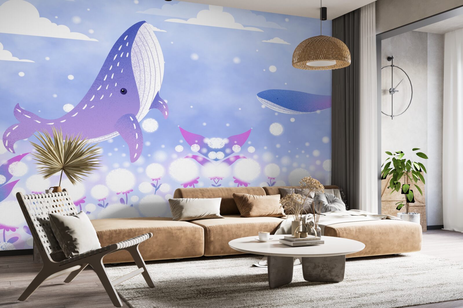 Fotobehang een verzameling walvissen op de oceaanbodem