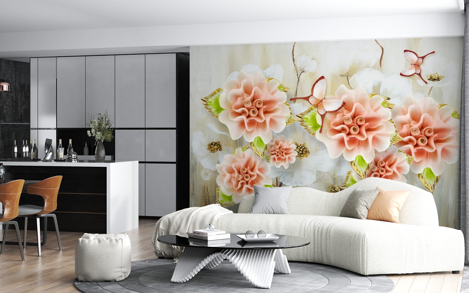 Fotobehang regentijd is versierd met delicate bloemen