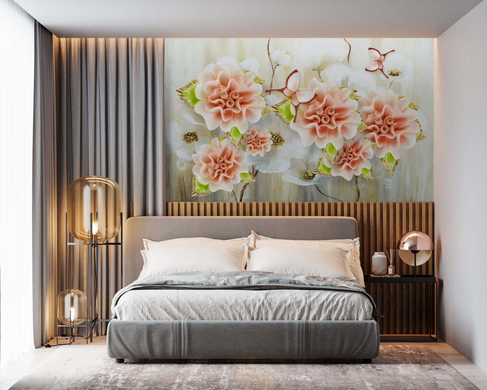 Fotobehang regentijd is versierd met delicate bloemen