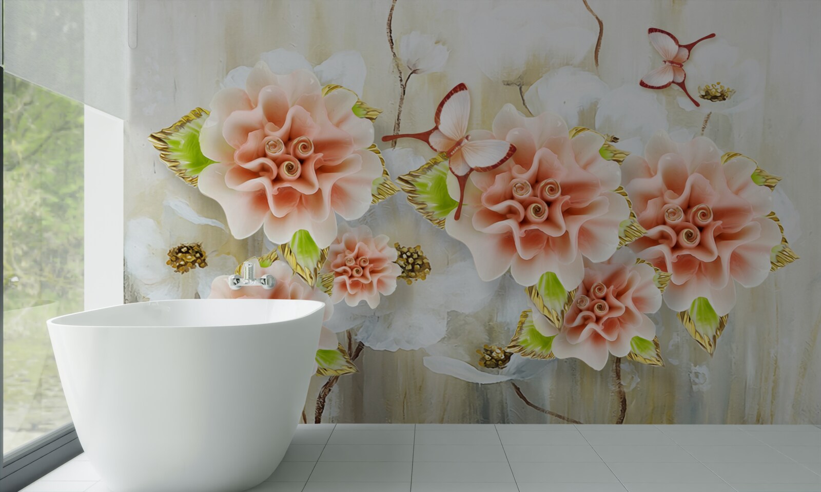 Fotobehang regentijd is versierd met delicate bloemen