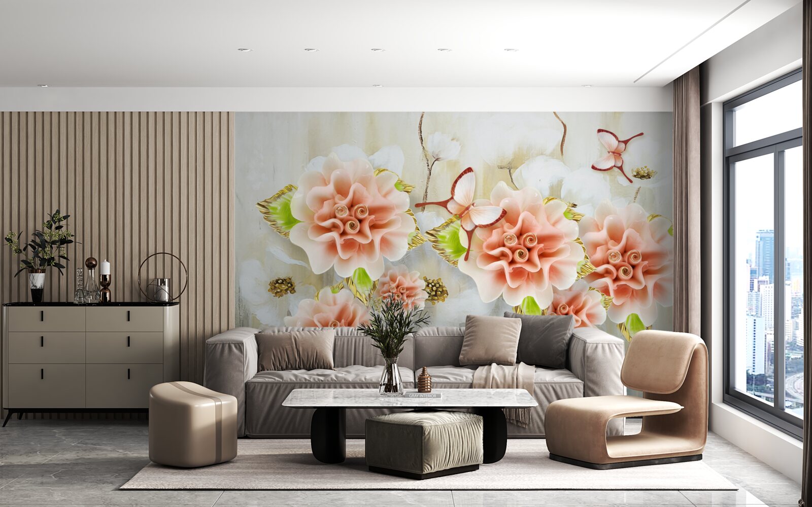 Fotobehang regentijd is versierd met delicate bloemen