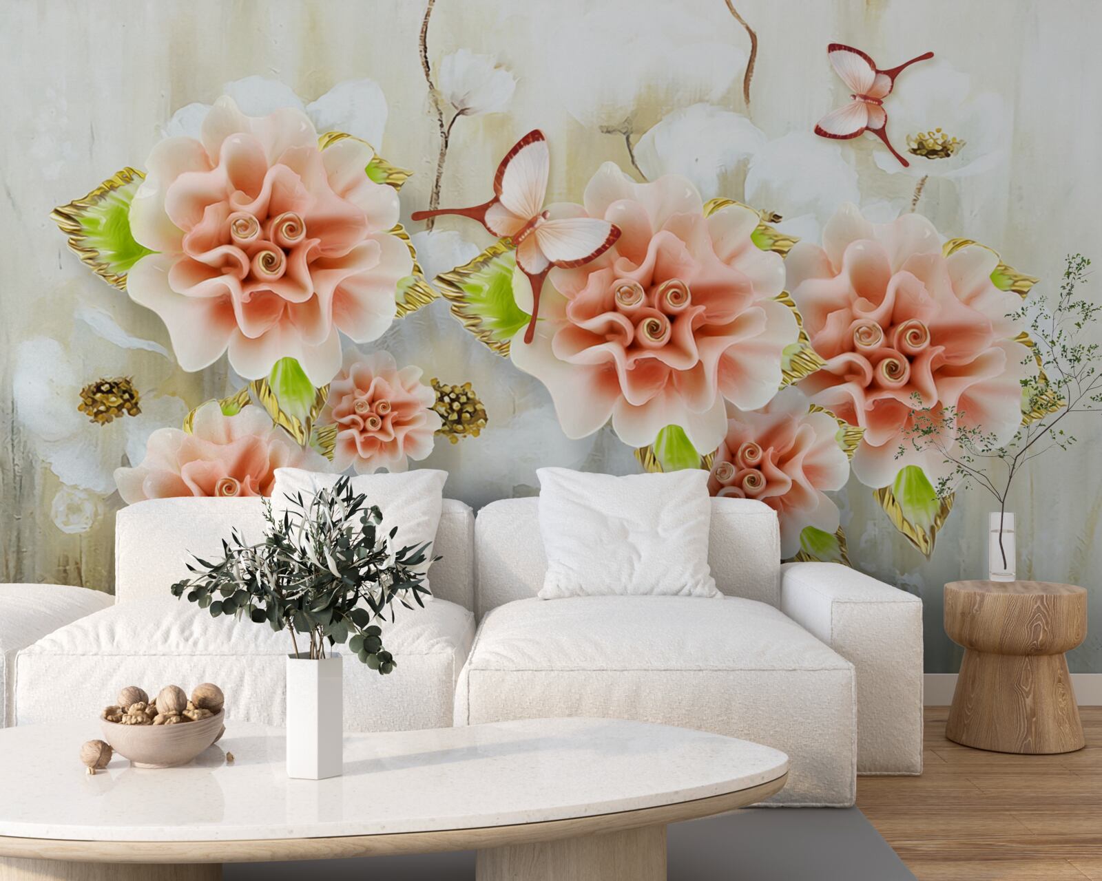 Fotobehang regentijd is versierd met delicate bloemen