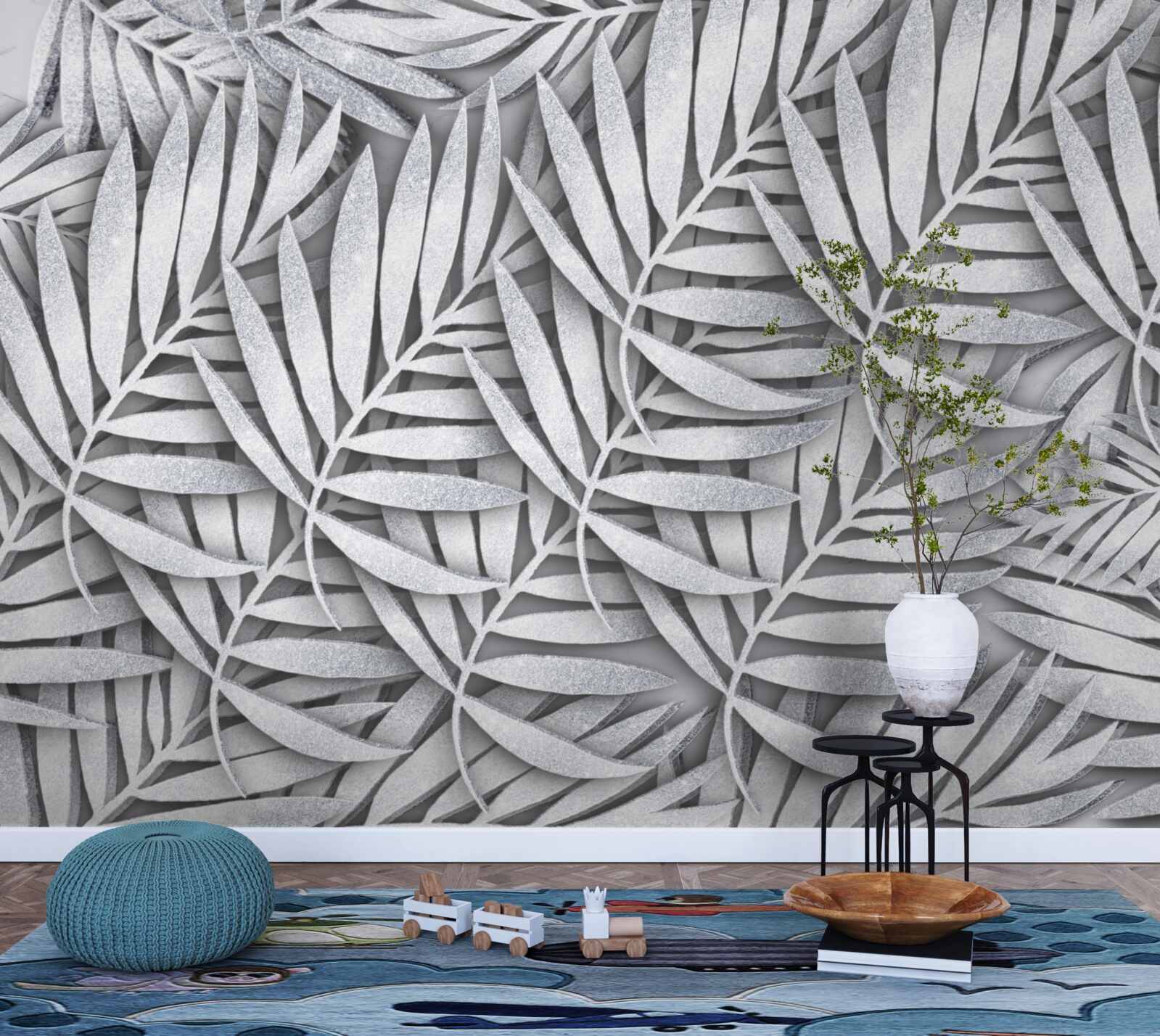 Fotobehang takken van witte varen