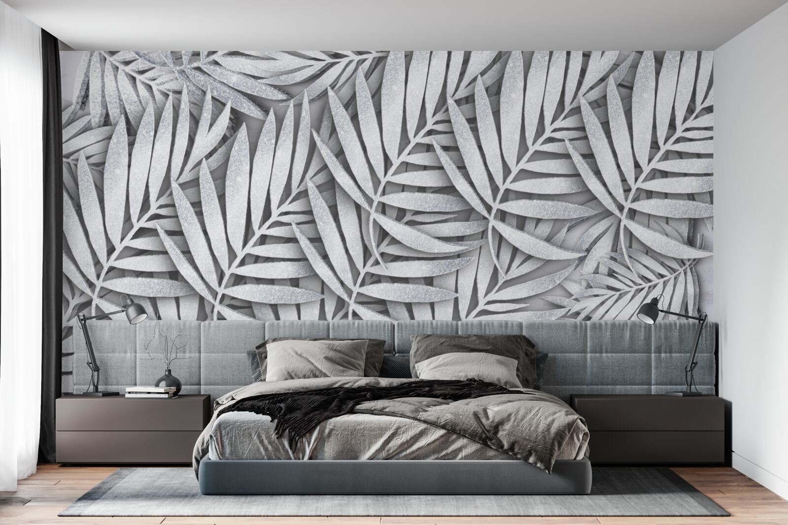 Fotobehang takken van witte varen