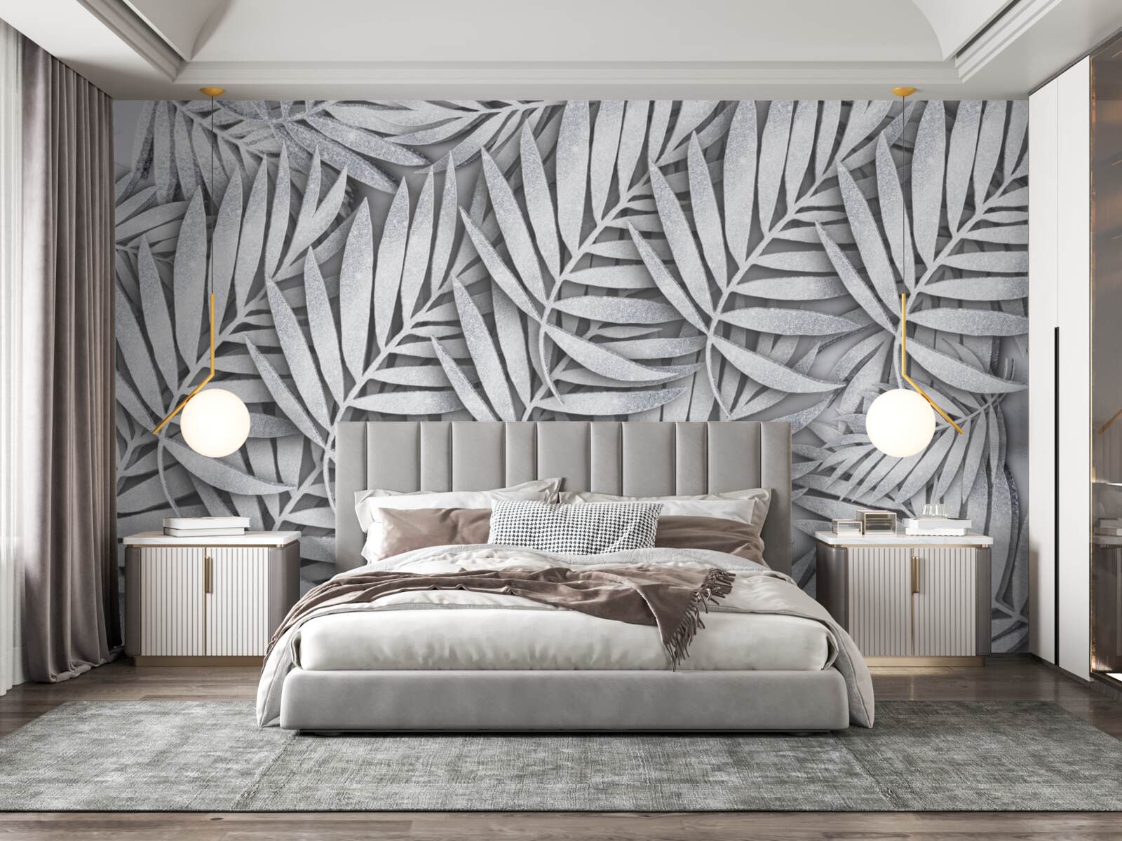 Fotobehang takken van witte varen