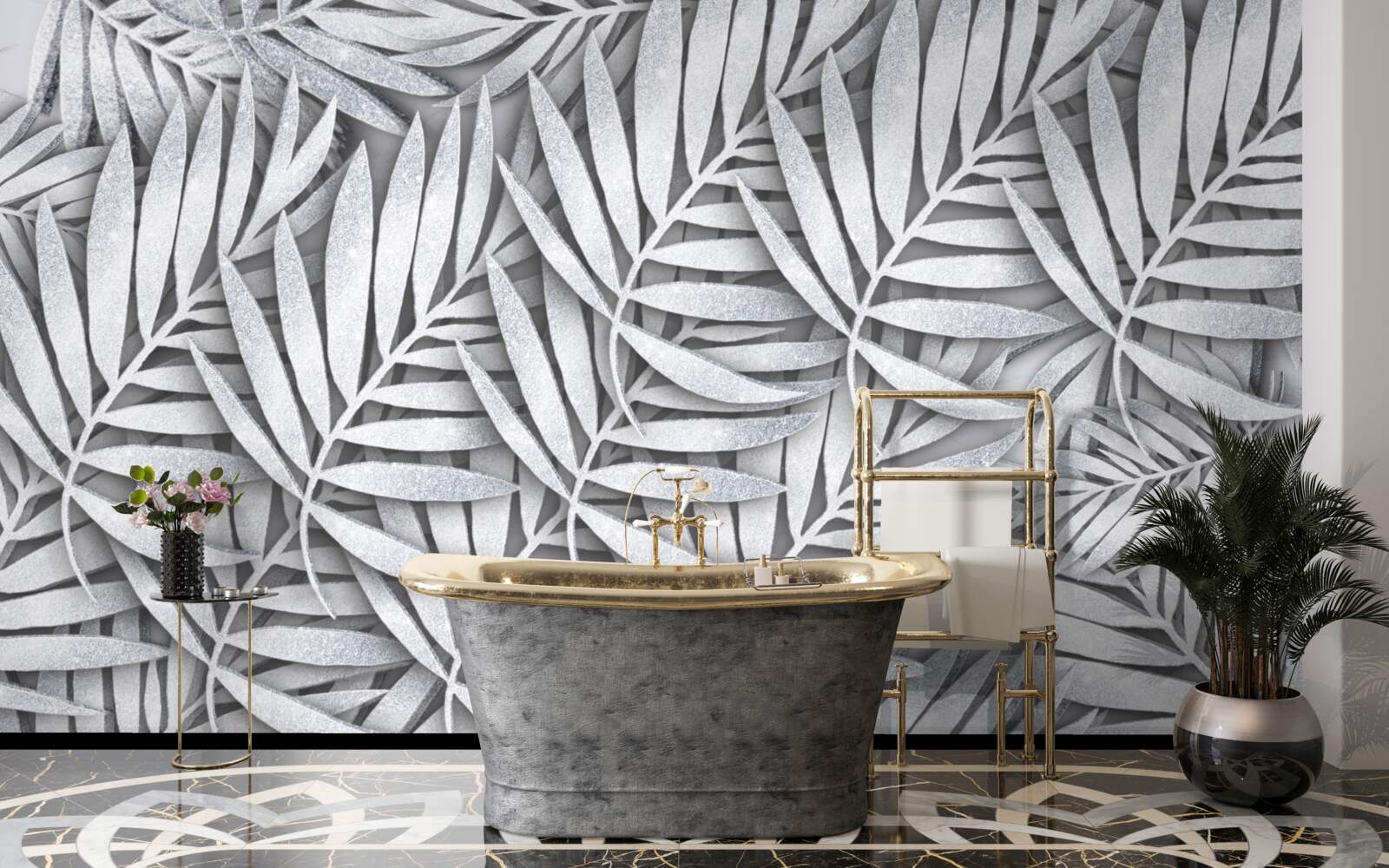 Fotobehang takken van witte varen