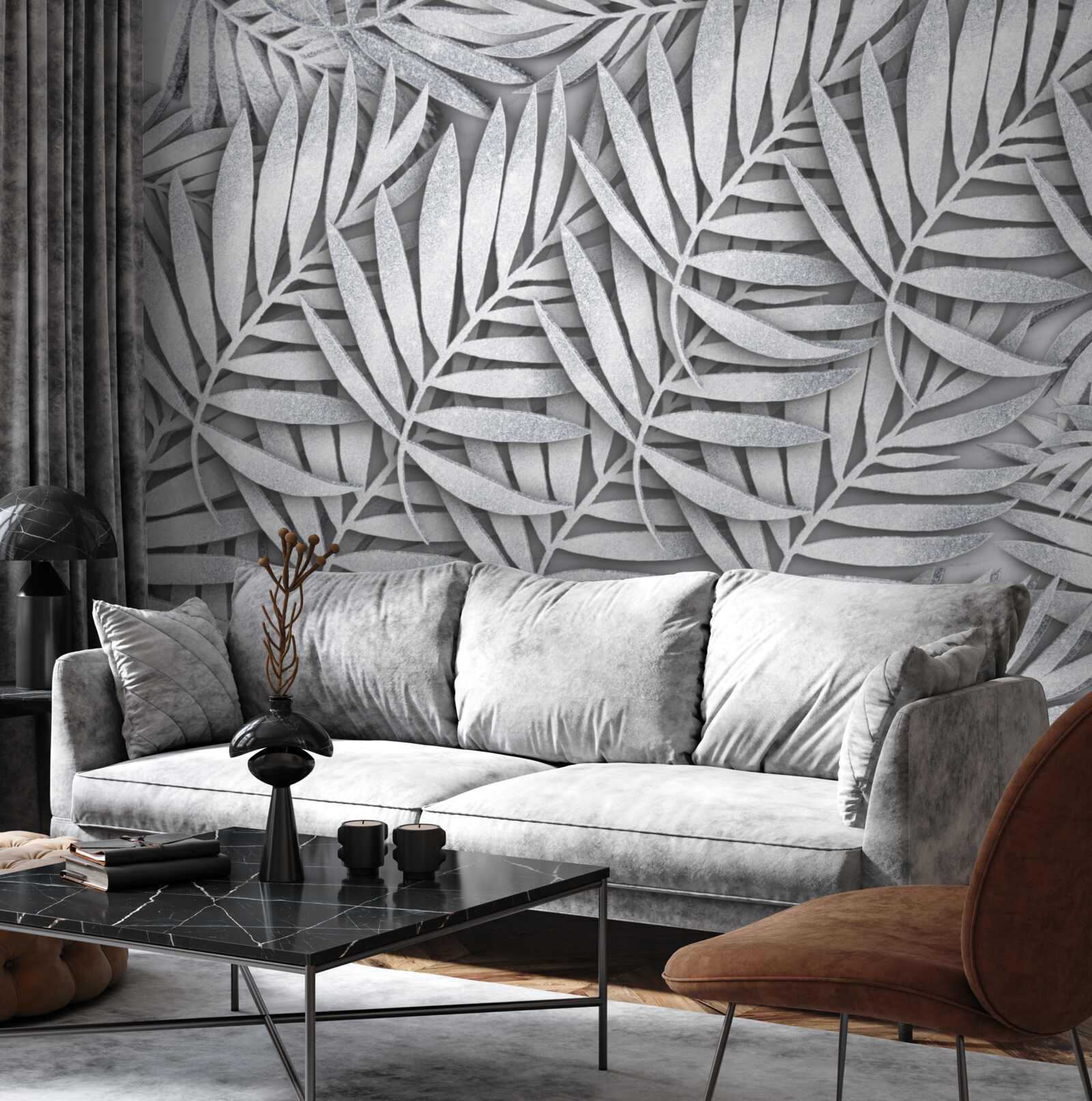 Fotobehang takken van witte varen