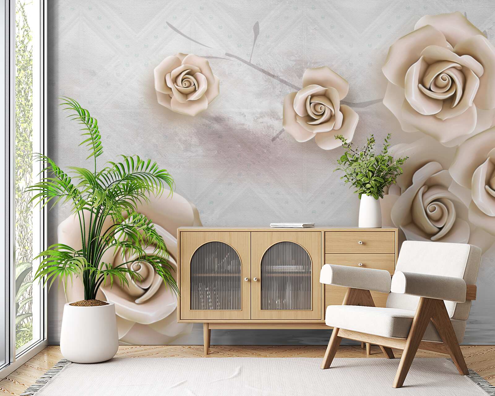 Fotobehang perzikkleurige roos boven de vloeistof