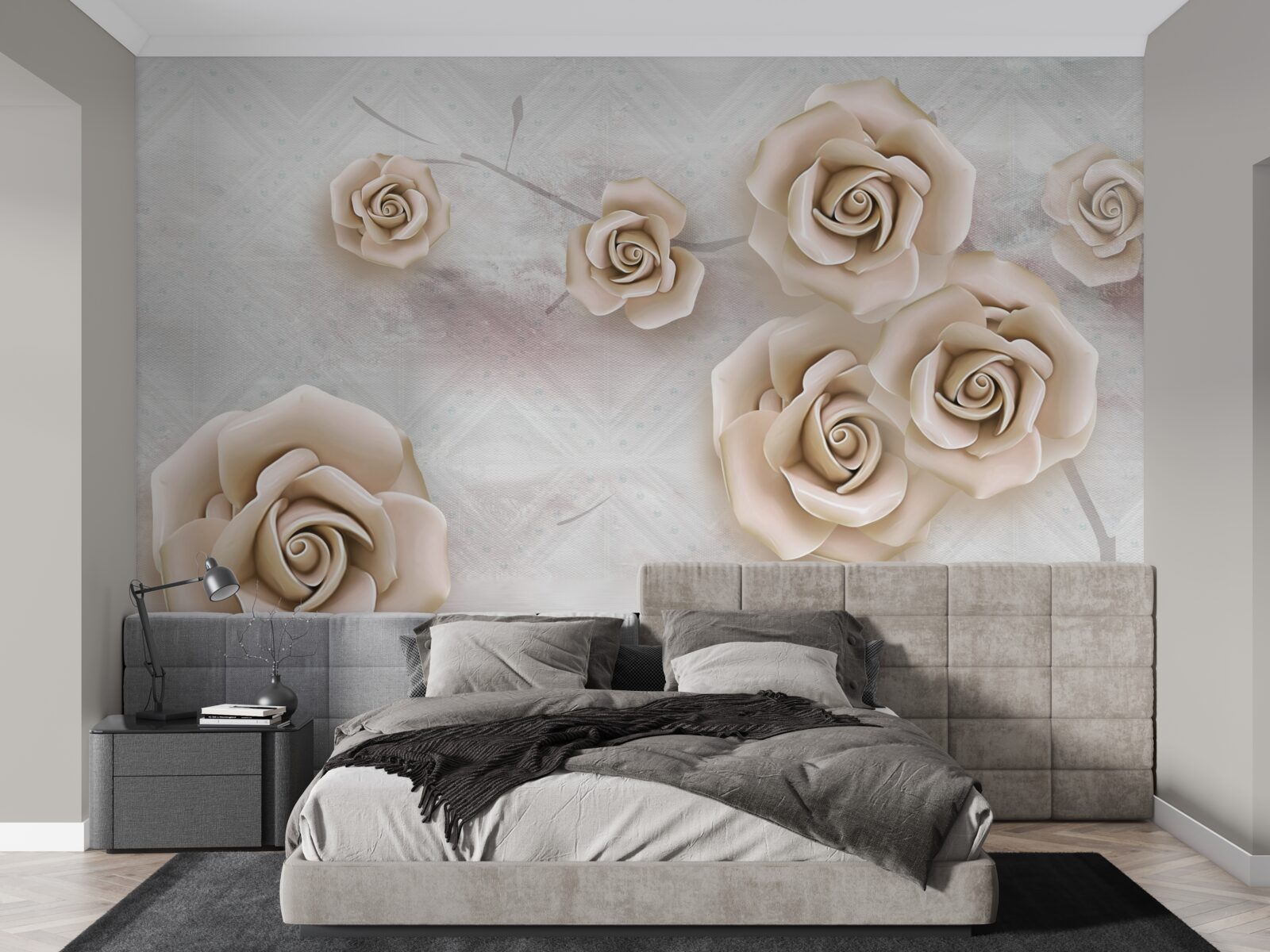 Fotobehang perzikkleurige roos boven de vloeistof