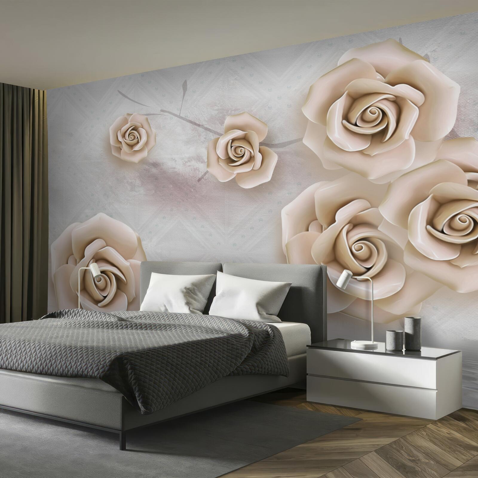 Fotobehang perzikkleurige roos boven de vloeistof