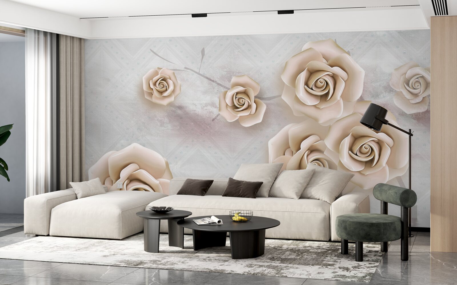 Fotobehang perzikkleurige roos boven de vloeistof