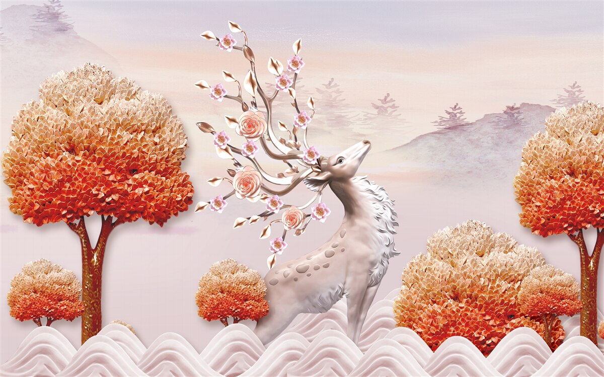 Fotobehang majestueuze herten tussen herfstbossen