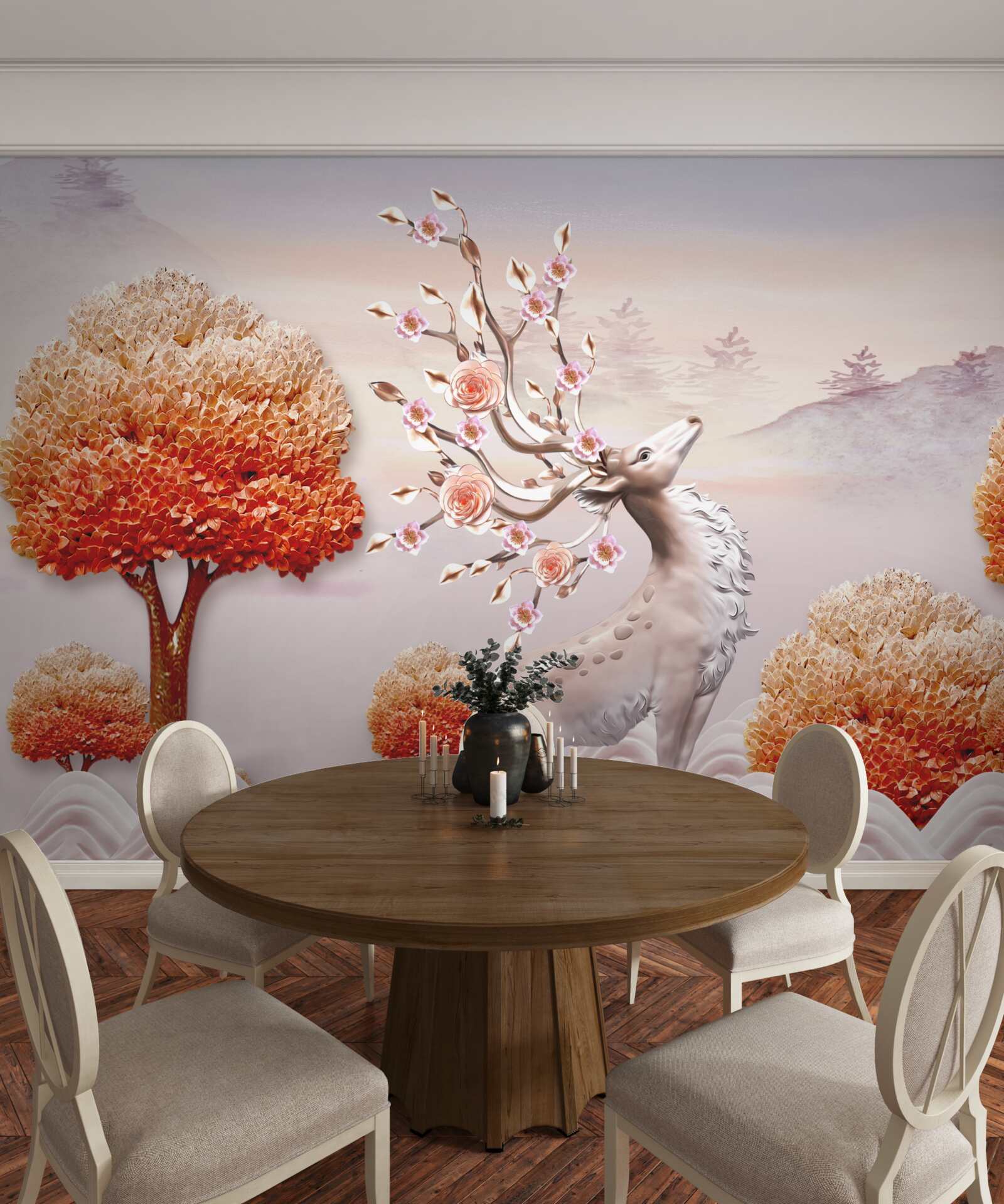 Fotobehang majestueuze herten tussen herfstbossen