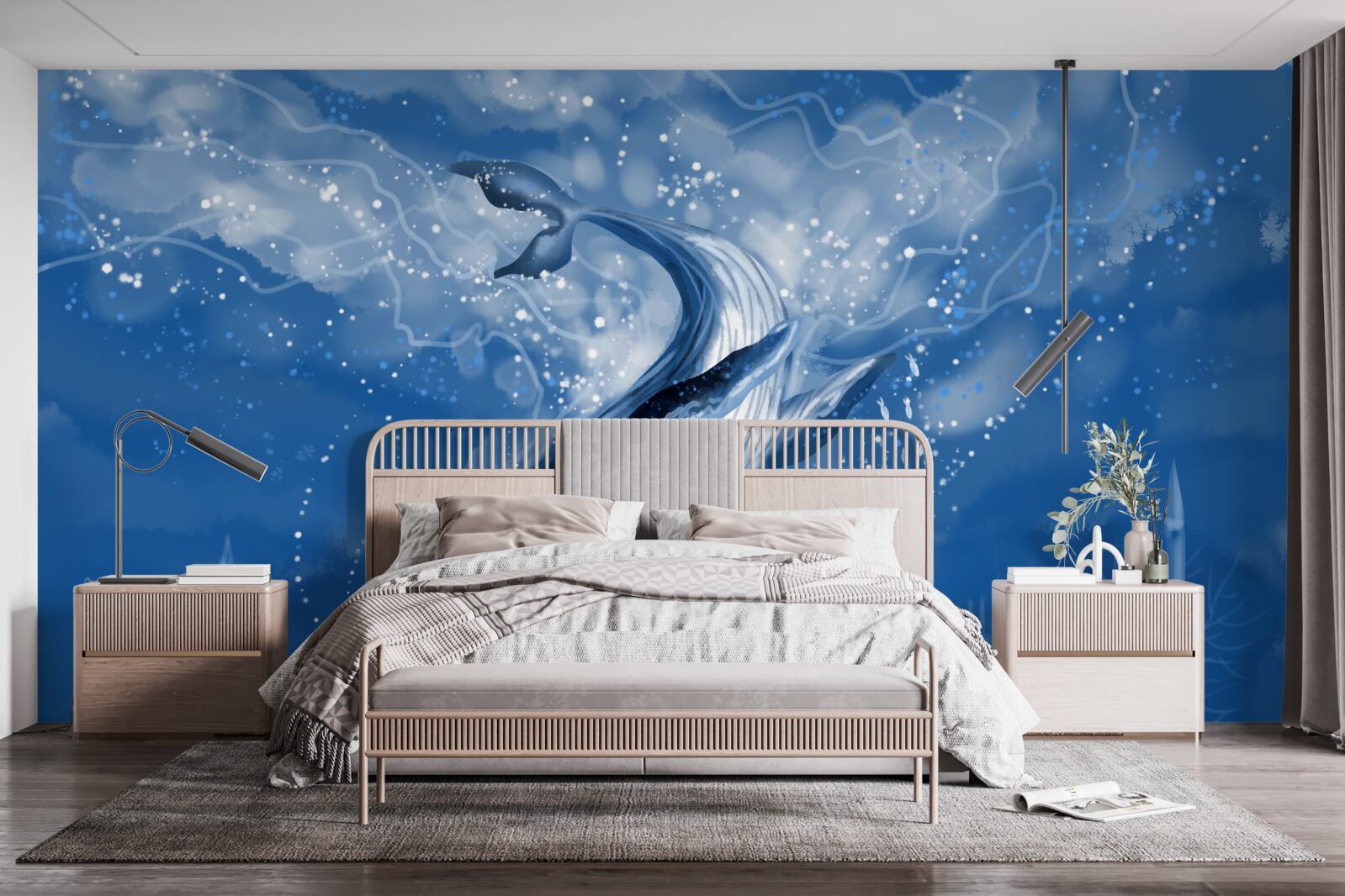 Fotobehang oceaanafgrond en blauwe vinvis