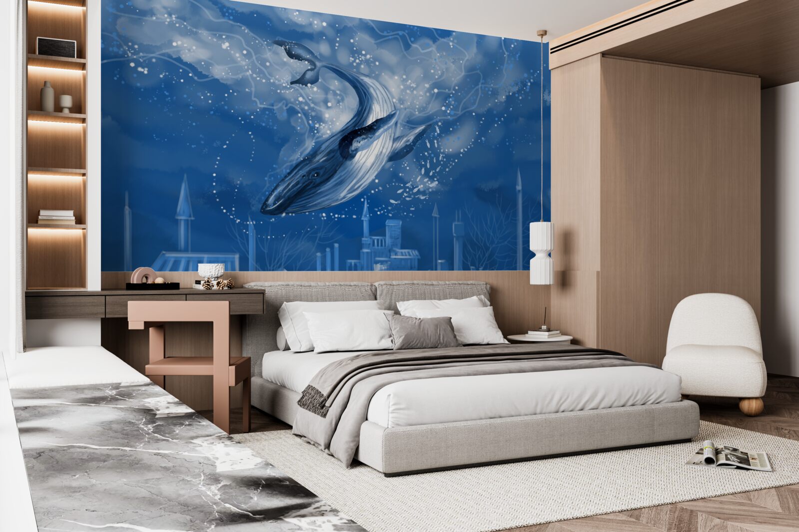Fotobehang oceaanafgrond en blauwe vinvis