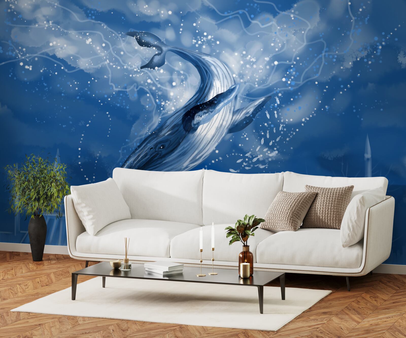 Fotobehang oceaanafgrond en blauwe vinvis