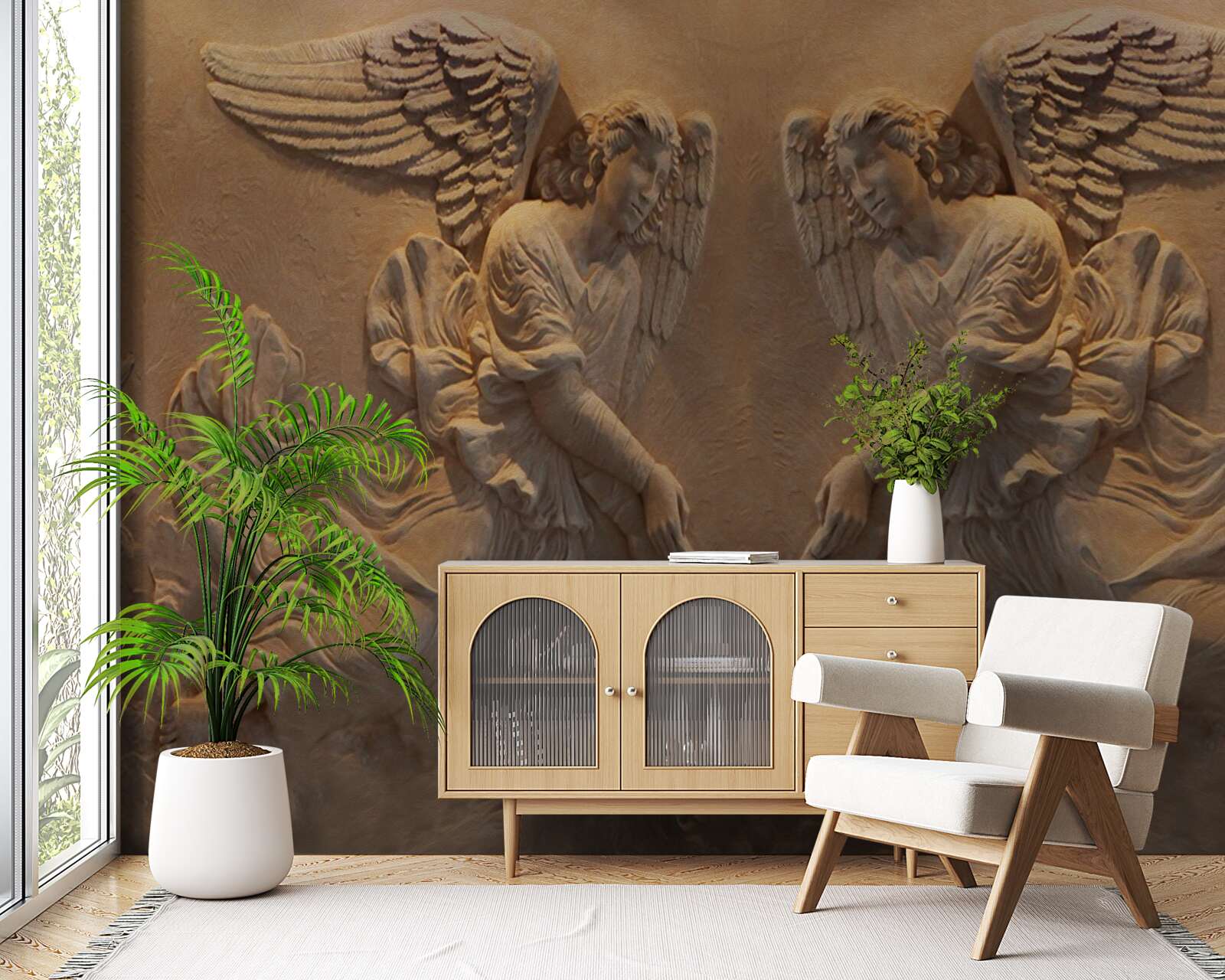 Fotobehang meisje en jongen met vleugels