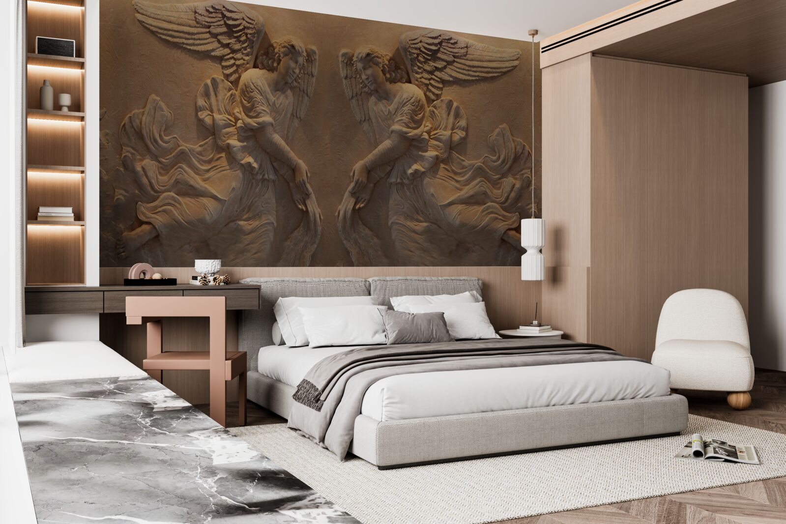 Fotobehang meisje en jongen met vleugels