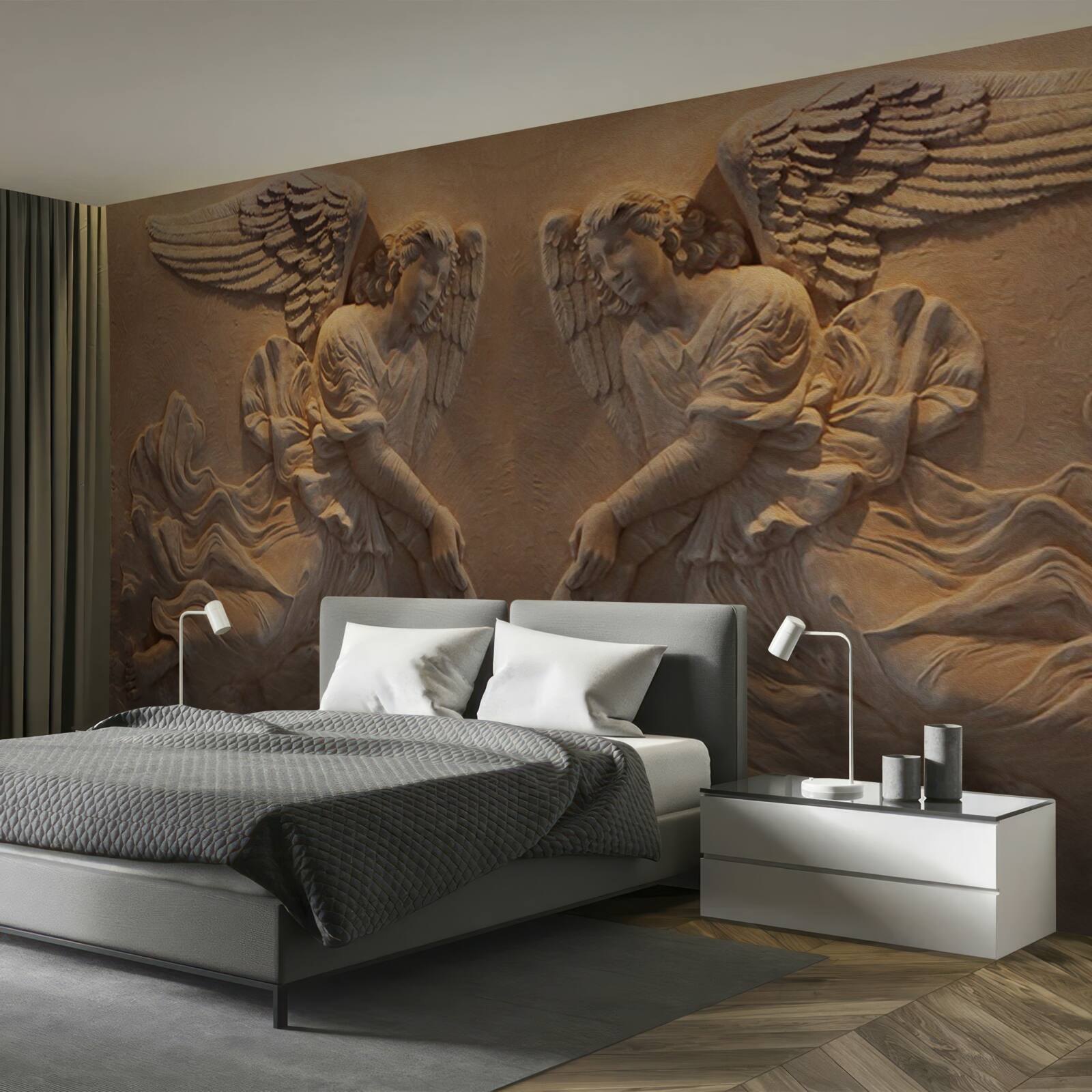 Fotobehang meisje en jongen met vleugels