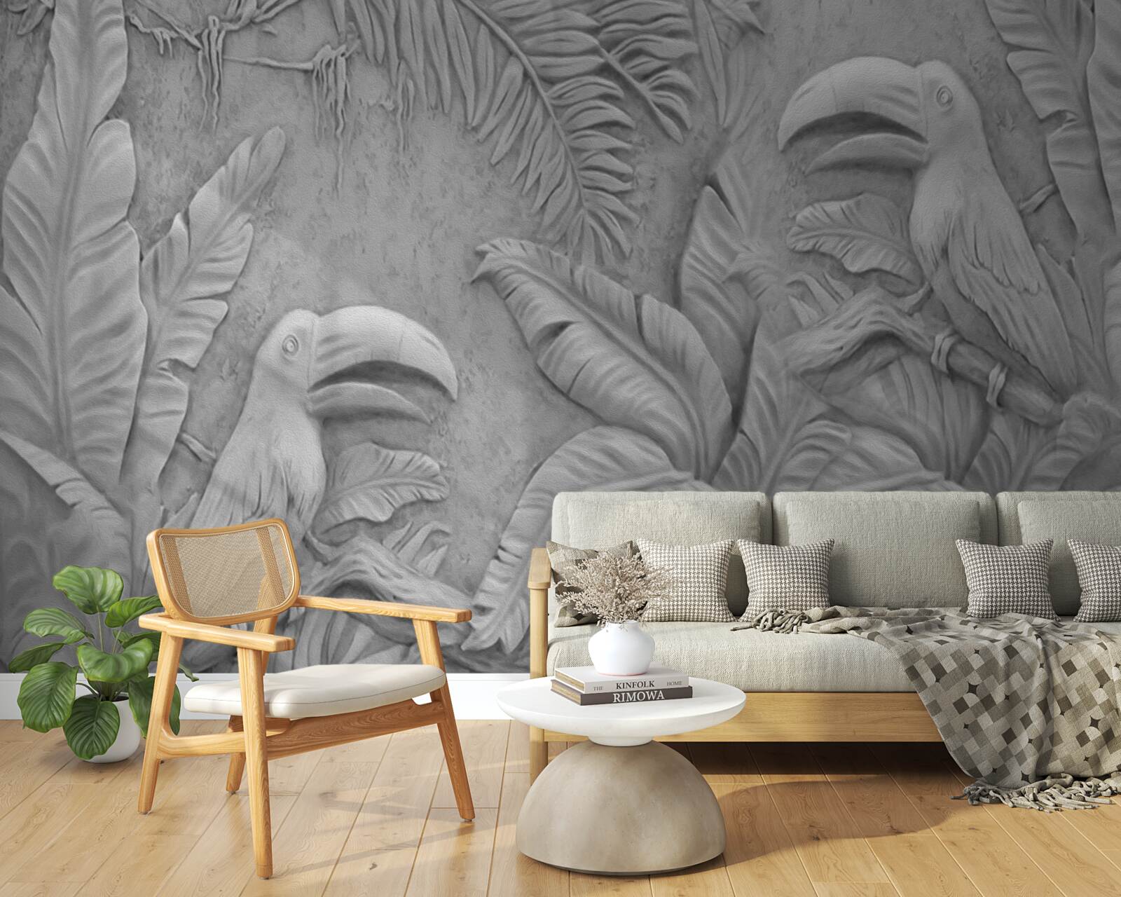 Fotobehang bas-reliëf tropische vogels in het bos