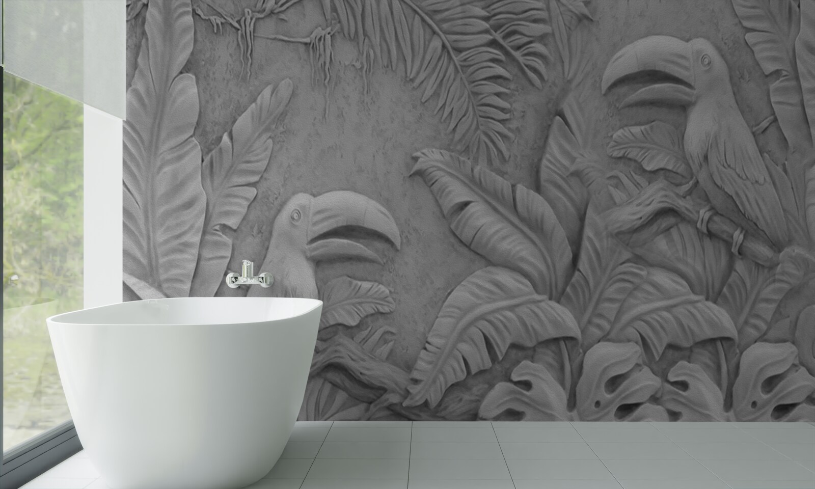 Fotobehang bas-reliëf tropische vogels in het bos